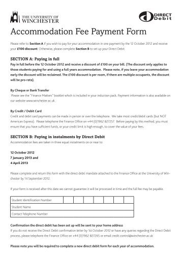 Accommodation Fee Payment Form - University of Winchester