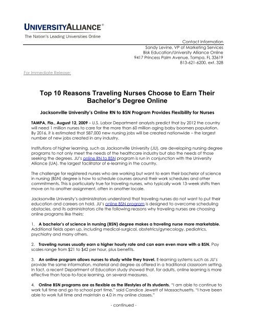 Top 10 Reasons Traveling Nurses Choose to Earn ... - Bisk Education