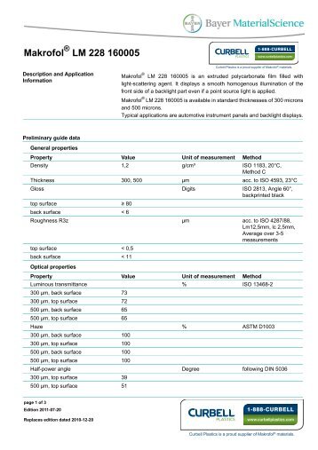 Makrofol LM 228 160005 Polycarbonate Film - Curbellplastics.com