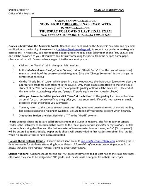 Grading Instructions - Scripps College Grading Instructions - Scripps College