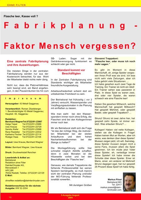 "Ohne Filter" August 2004 - IG Metall Gaggenau