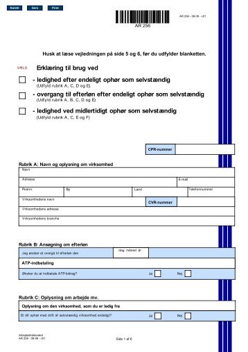 Arbejdsdirektoratet - Blanket AR 256 - 08-09 - ErklÃ¦ring til brug ved ...