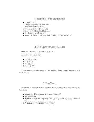 1. Math 210 Finite Mathematics â¢ Chapter 4.3 Linear Programming ...
