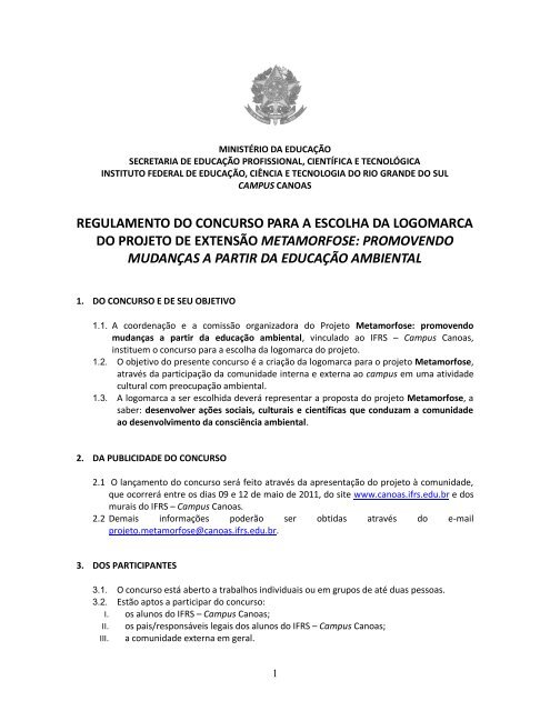 Regulamento do concurso da logomarca da - Campus Canoas - IFRS