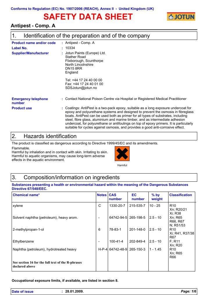 safety data sheet Jotun Marine PaintJotun Boat Paint & Antifouling