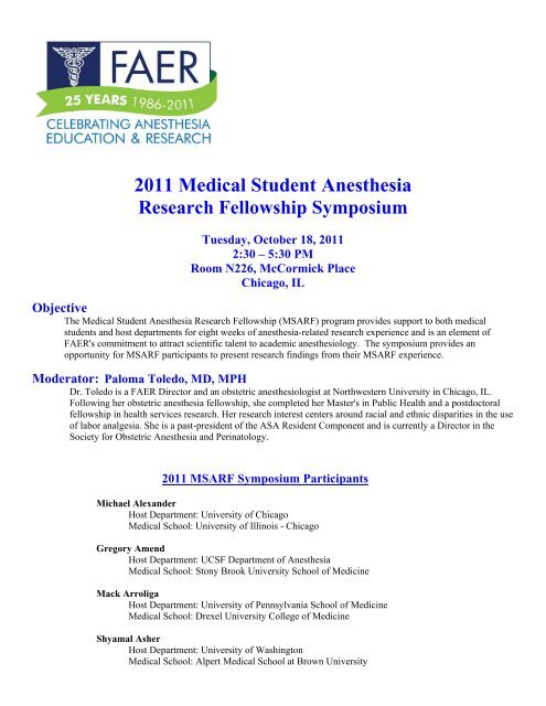 2010 MSARF Symposium Participants - Foundation for Anesthesia ...