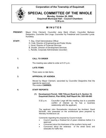 SPECIAL COMMITTEE OF THE WHOLE - Township of Esquimalt
