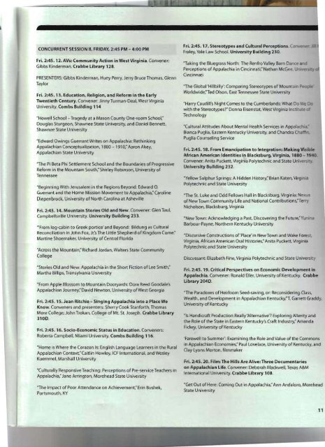 2011 Final Conference Program (pdf) - Appalachian Studies ...