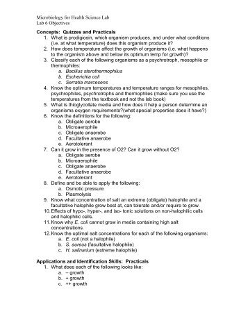 Microbiology for Health Science Lab Lab 6 Objectives Concepts ...