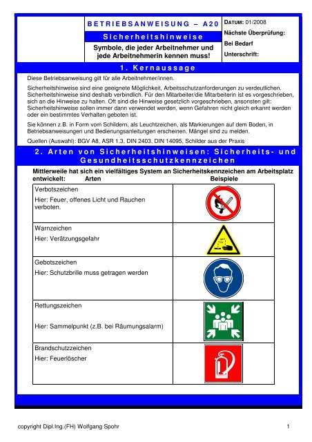 Sicherheitshinweise 1. Kernaussage 2. Arten von ... - Gefahr/gut