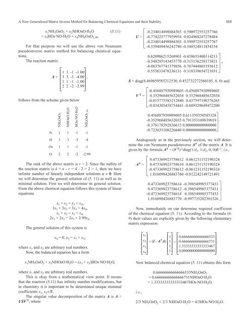 A New Generalized Matrix Inverse Method for Balancing Chemical ...