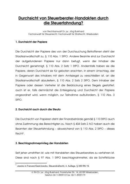 Beschlagnahmeprivileg von Steuerberater-Handakten