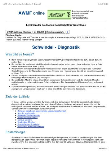 AWMF online - Leitlinie Neurologie_ Schwindel - Diagnostik