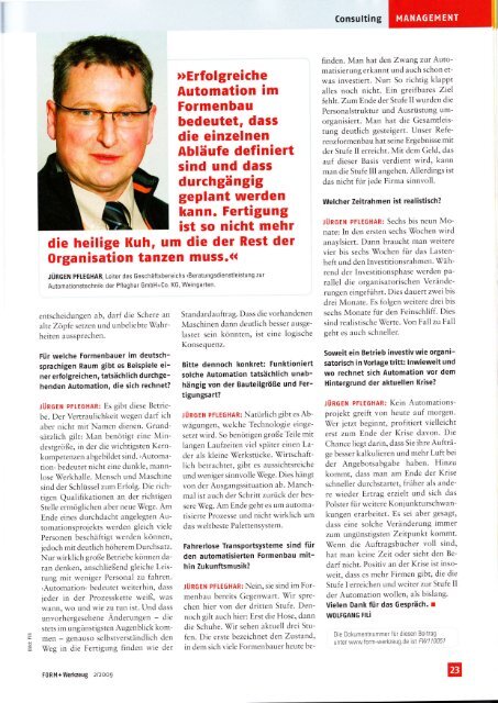 Interview abgebildet in der Zeitschrift Form&Werkzeug