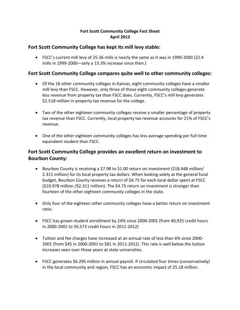 Fact Sheet - Fort Scott Community College