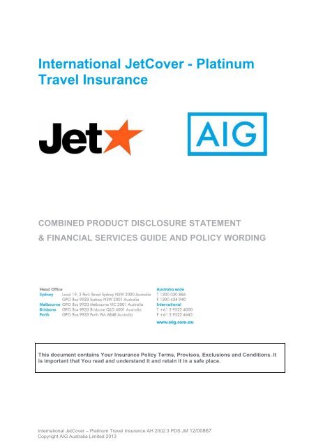 International JetCover - Platinum Travel Insurance - Jetstar