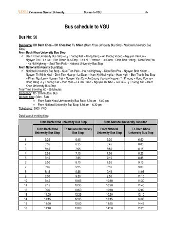 Bus schedule to VGU - Vietnamese-German University