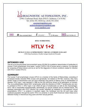 HTLV 1+2 - ELISA kits - Rapid tests