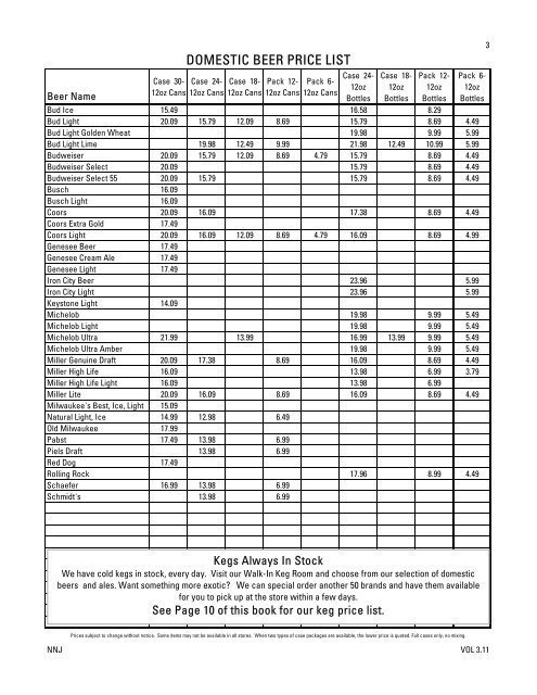 DOMESTIC BEER PRICE LIST - WineAccess.com