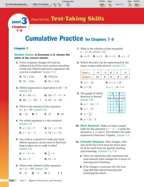 Math 7 Ch 9 Cumulative Practice Pg468