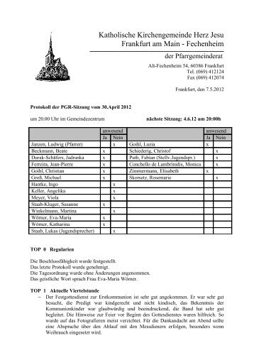 Protokoll der PGR-Sitzung am 30. April 2012 - Herz Jesu Fechenheim