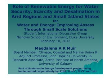 Role of Renewable Energy for Water Security, Scarcity and ... - EUCC