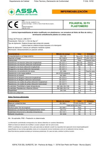 IMPERMEABILIZACIÃN POLIASFAL 30 FV PLASTOMERO - Assa