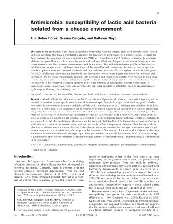 Antimicrobial susceptibility of lactic acid bacteria isolated from a ...