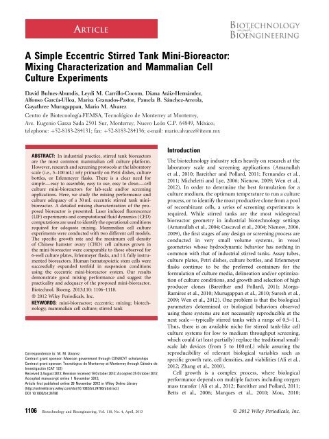 Mixing characterization and mammalian cell culture ... - IFSC