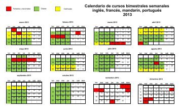 Calendario de cursos bimestrales semanales inglÃ©s, francÃ©s ...