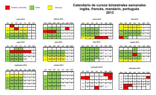 Calendario de cursos bimestrales semanales inglÃ©s, francÃ©s ...