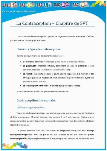 La Contraception â Chapitre de SVT - Bac S