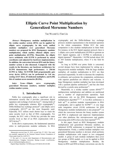 Elliptic Curve Point Multiplication by Generalized Mersenne Numbers