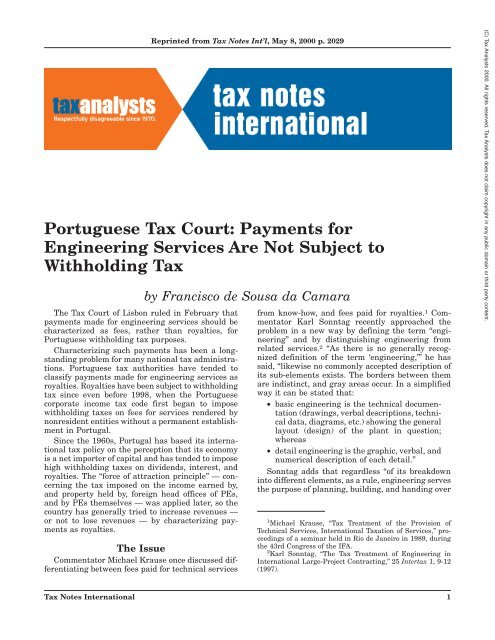 Payments For Engineering Services Are Not Subject To Withholding Tax