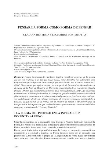 PENSAR LA FORMA COMO FORMA DE PENSAR