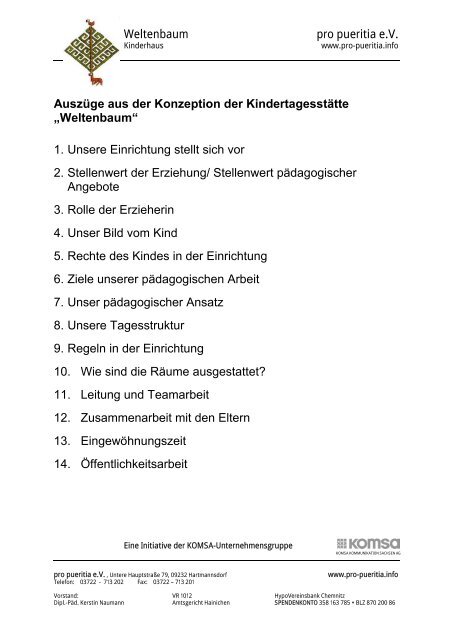 Weltenbaum pro pueritia e.V. Auszüge aus der Konzeption ... - Komsa