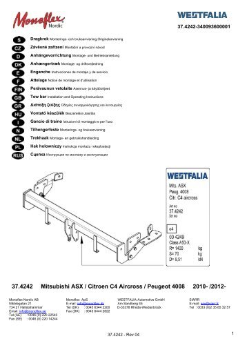 37.4242 Mitsubishi ASX / Citroen C4 Aircross / Peugeot 4008 2010 ...