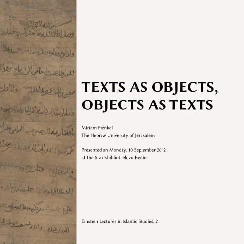 texts as objects, objects as texts - Intellectual History of the ...
