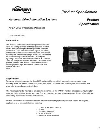 Automax APEX 7000 Pneumatic Positioner Product Specifications