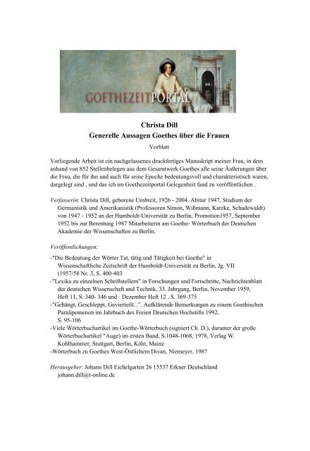 Generelle Aussagen Goethes Uber Die Frauen Das Goethezeitportal