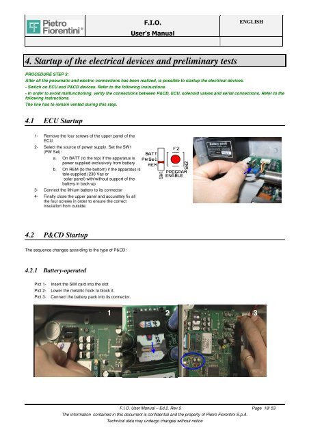 USER MANUAL FOR F.I.O. INSTALLATION - Pietro Fiorentini