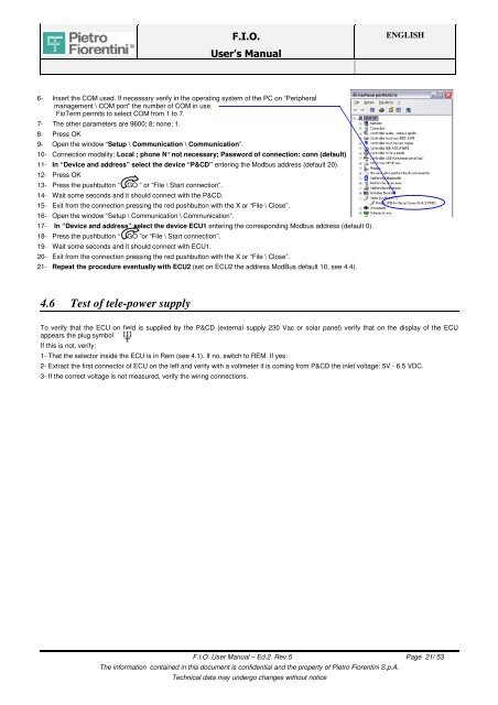 USER MANUAL FOR F.I.O. INSTALLATION - Pietro Fiorentini