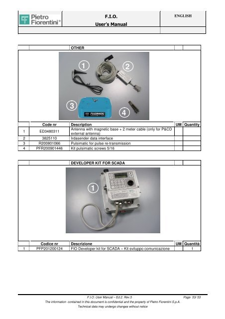 USER MANUAL FOR F.I.O. INSTALLATION - Pietro Fiorentini