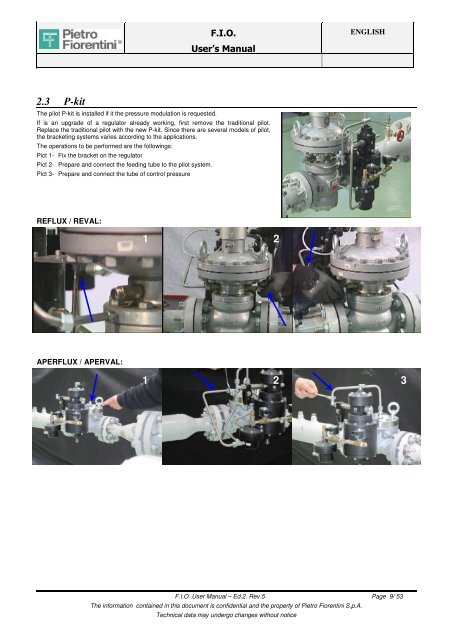 USER MANUAL FOR F.I.O. INSTALLATION - Pietro Fiorentini