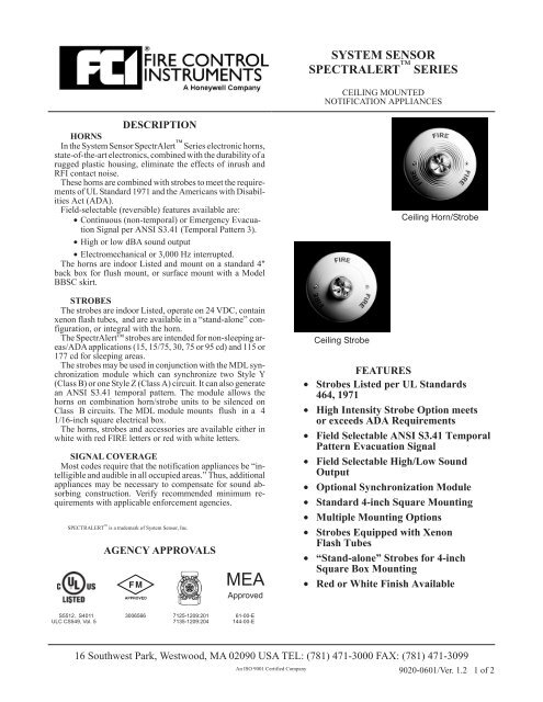 System Sensor Spectralert Series Gamewell