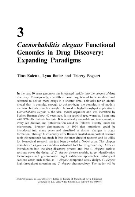 Model Organisms in Drug Discovery