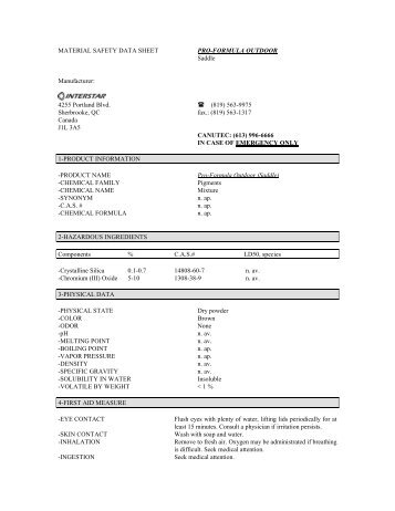 MATERIAL SAFETY DATA SHEET PRO-FORMULA OUTDOOR ...