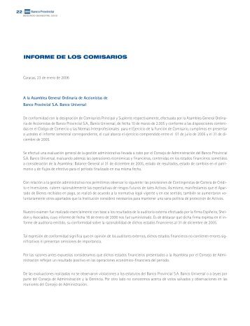 INFORME DE LOS COMISARIOS - Banco Provincial