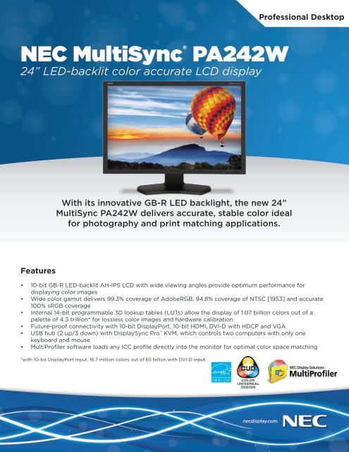 NEC MultiSync PA242W Spec Brochure - NEC Display Solutions