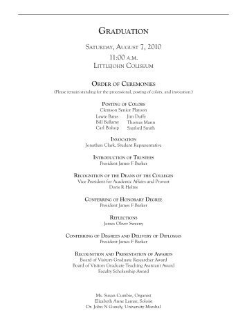August Ceremony 2010 - Registrar - Clemson University